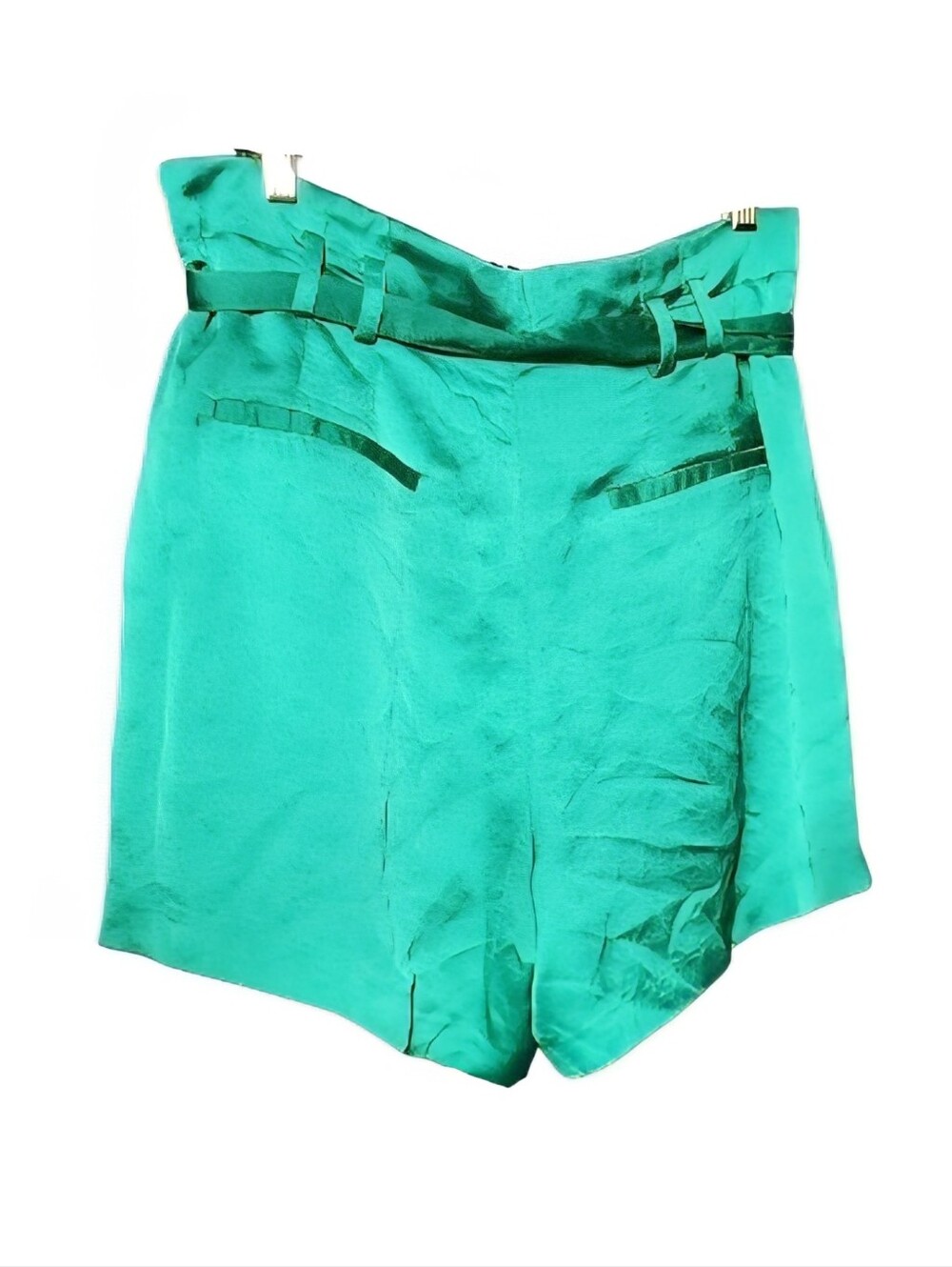 High-Waist Tie-Front Women’s Shorts in Emerald Green - Picture 2 of 2